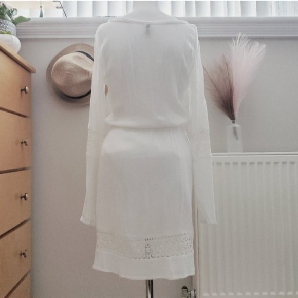 H&M White Long Sleeve Cotton Blend Beach Dress- Size 2 - Picture 2 of 12